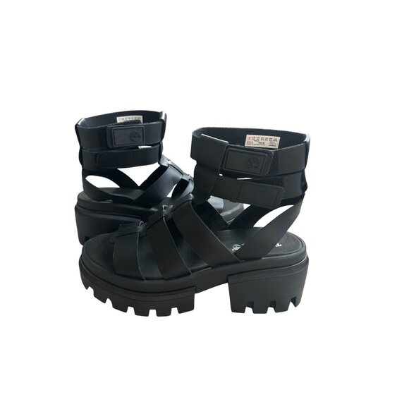 TIMBERLAND Women's Black Leather Platform Sandals Size 6.5 - Picture 2 of 8
